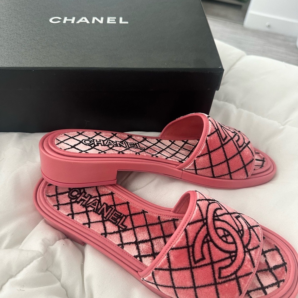 Pink Chanel mules